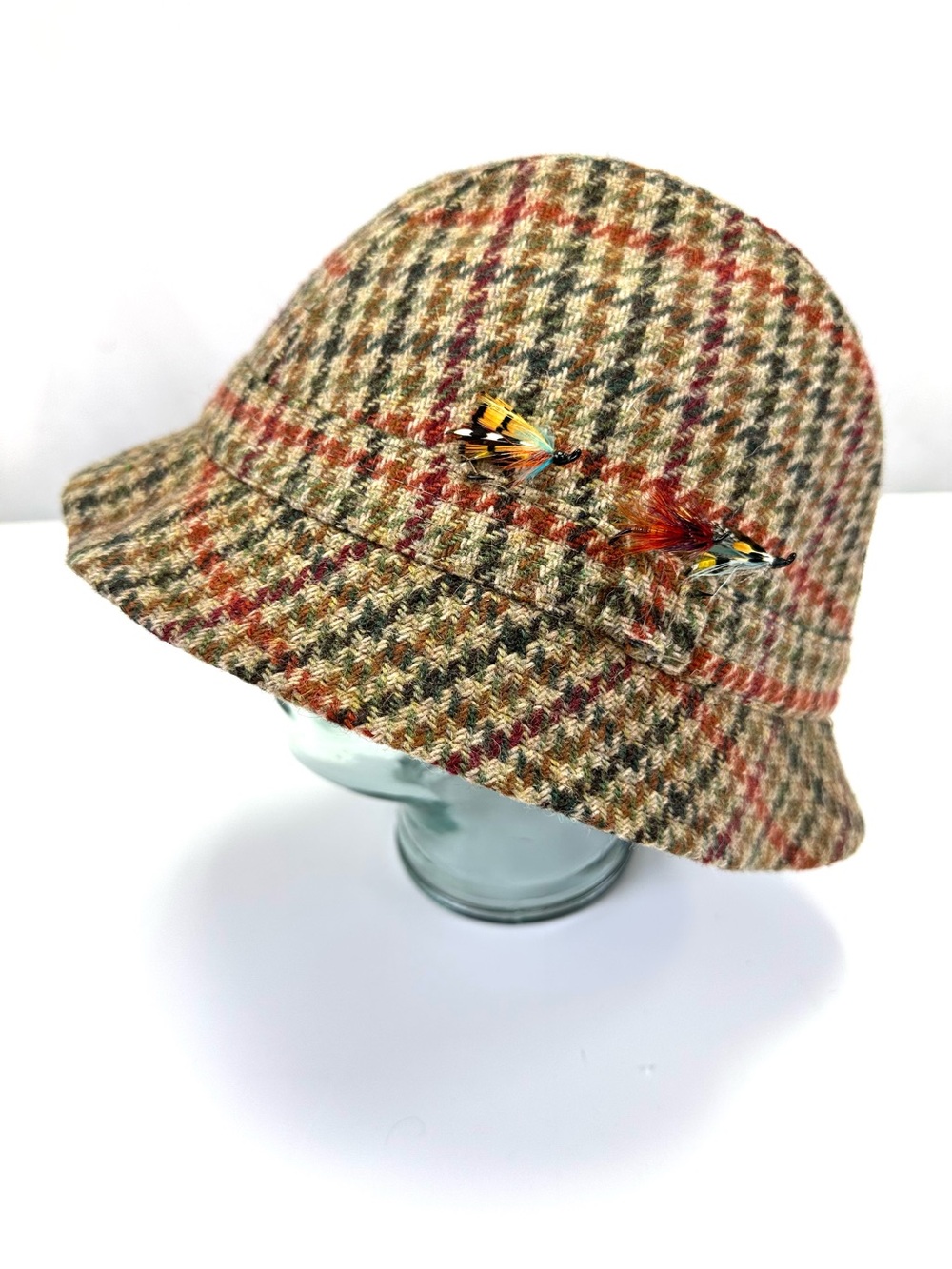 Kenmore Tweed Trilby Hat Mens Large Made in Scotland Fishing Fly Trim Mens